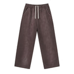 Monkey Wash Ripped Distressed Curved Wide Leg Cotton Sweatpants