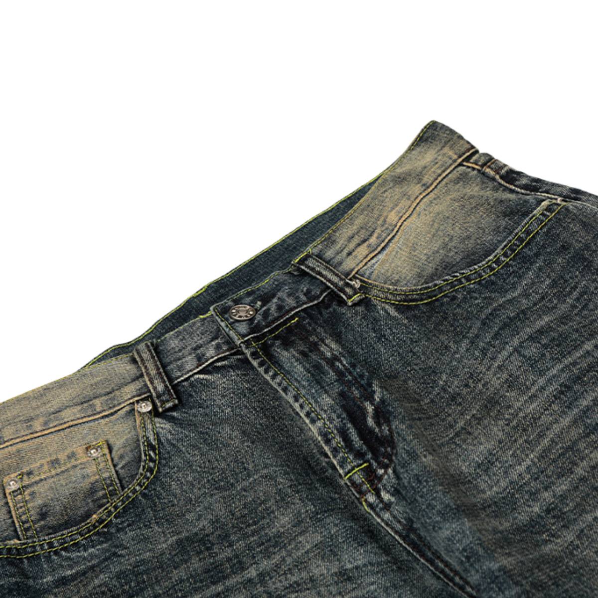 Vintage Heavy-Wash Ripped Deconstructed Baggy Wide-Leg Jeans