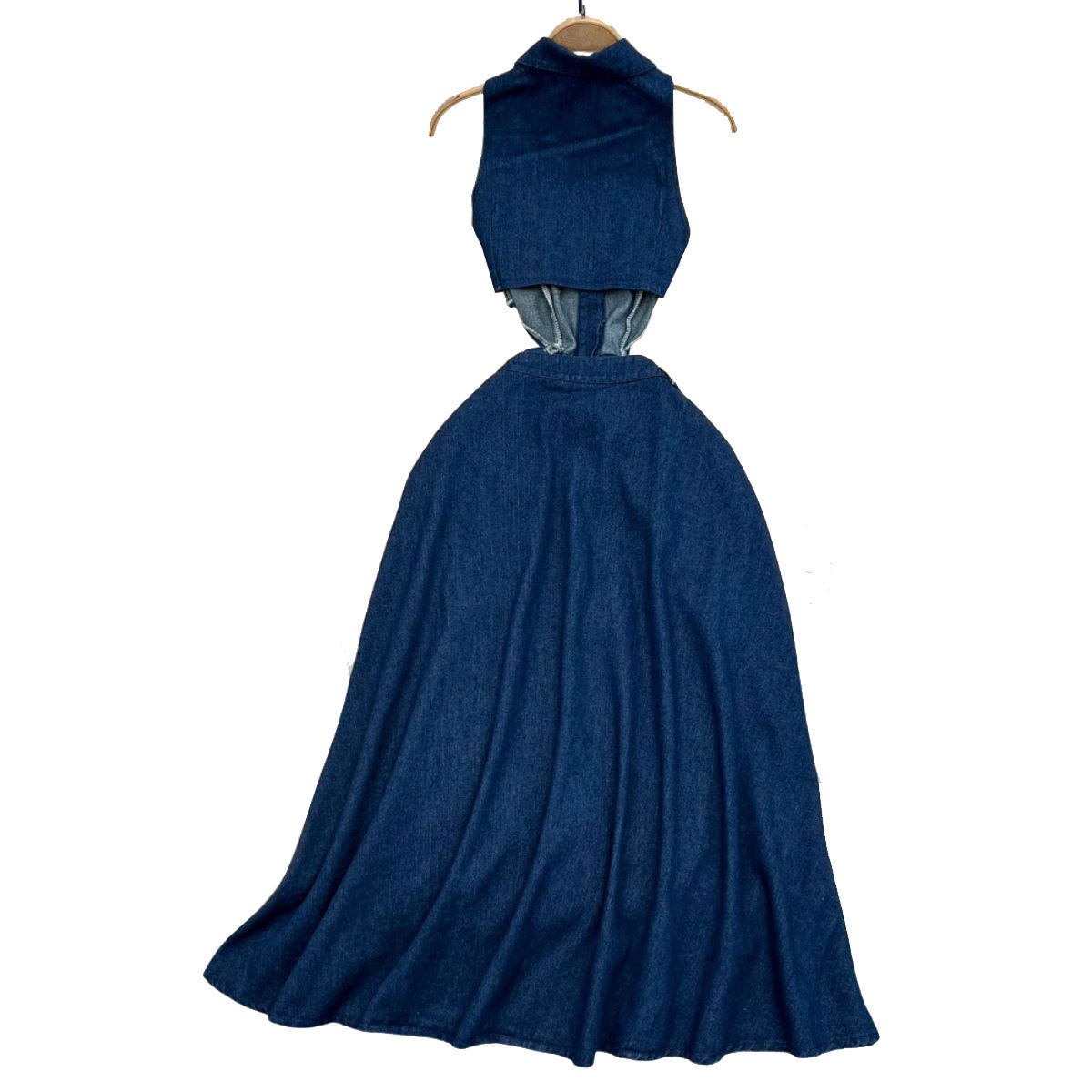 Cut-Out Sleeveless Button-Front Denim Midi Dress