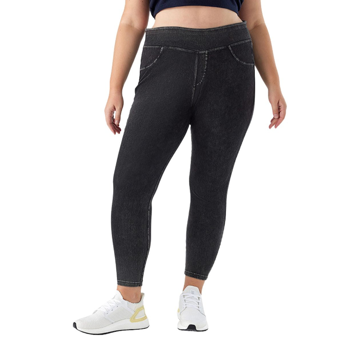 Plus Size Women High Waist Butt Lifting Dual Pockets Denim Yoga Pants