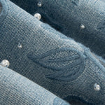 Risen Jeans Rose Embroidered Lace-Cut Jeans with Pearl Beading