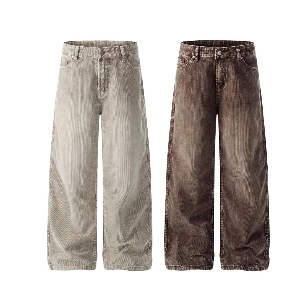 Retro Washed Corduroy Baggy Straight-Leg Pants