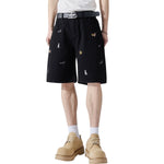 Dog Embroidery Loose Fit Denim Shorts
