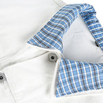 Unisex Retro Blue Petite Loose Plaid Collar Denim Jacket