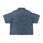 Vintage Washed Denim Zip Polo Shirt
