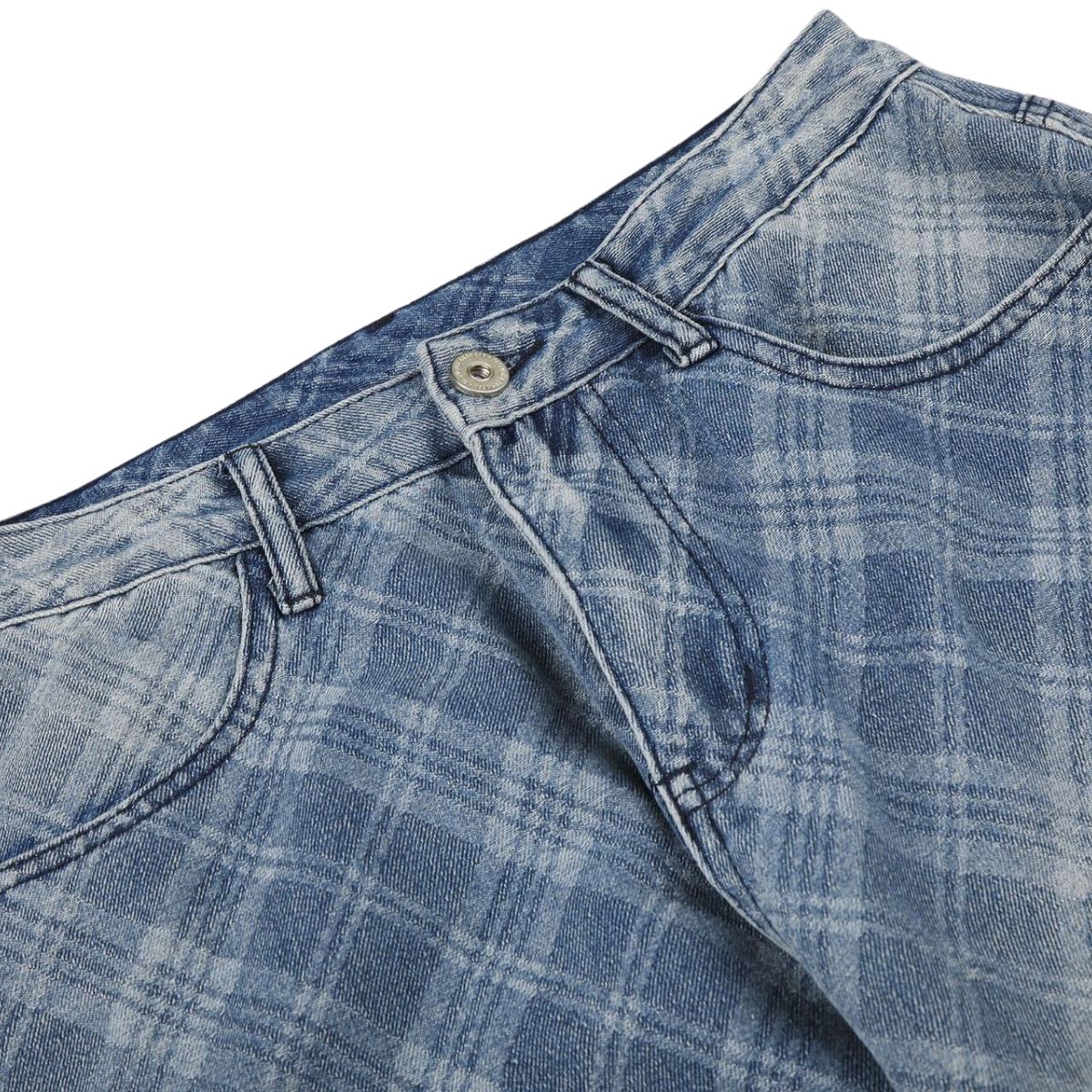 Washed Vintage Plaid Relaxed Retro Denim Jeans