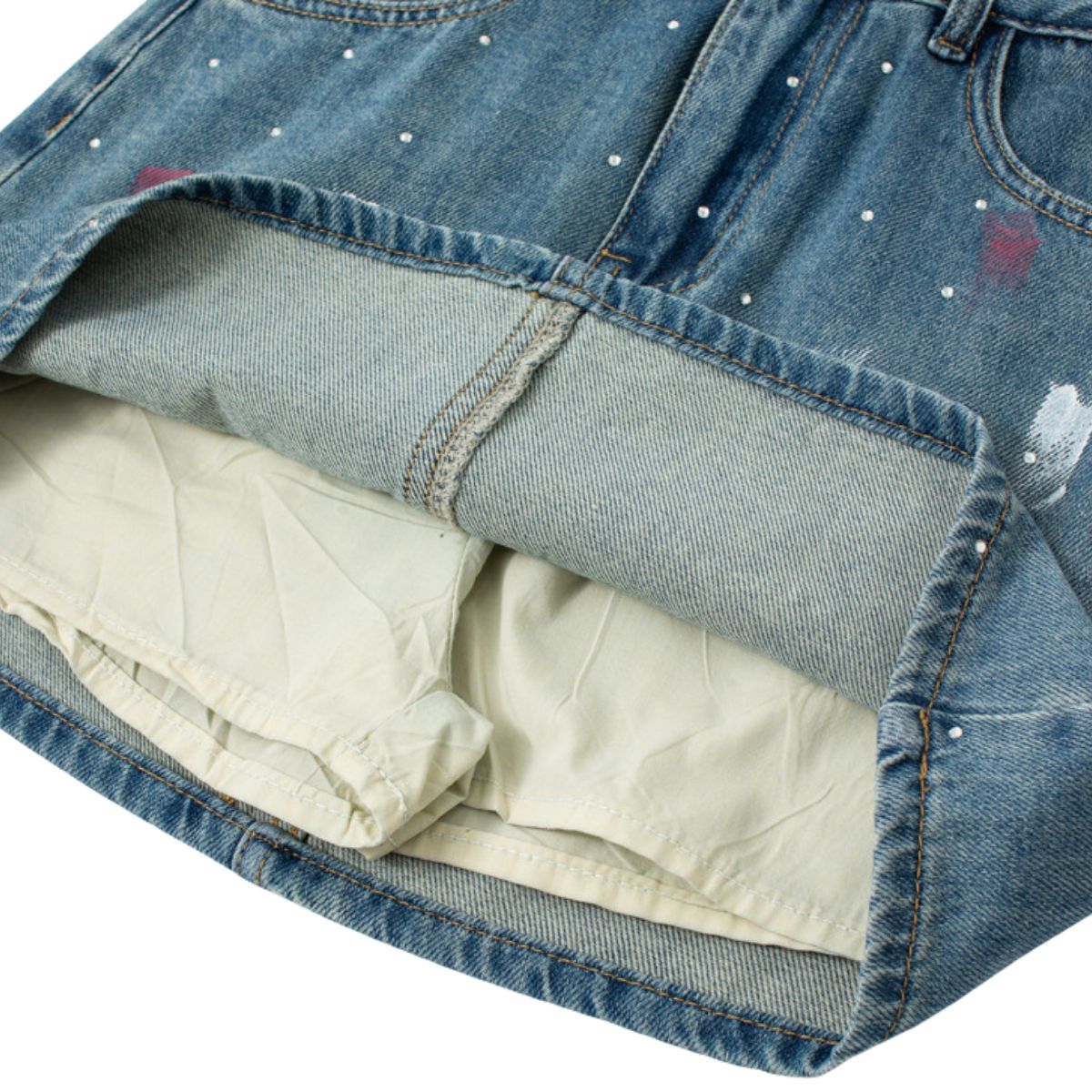 Rhinestone Embellished Paint-Splattered Mini Skirt