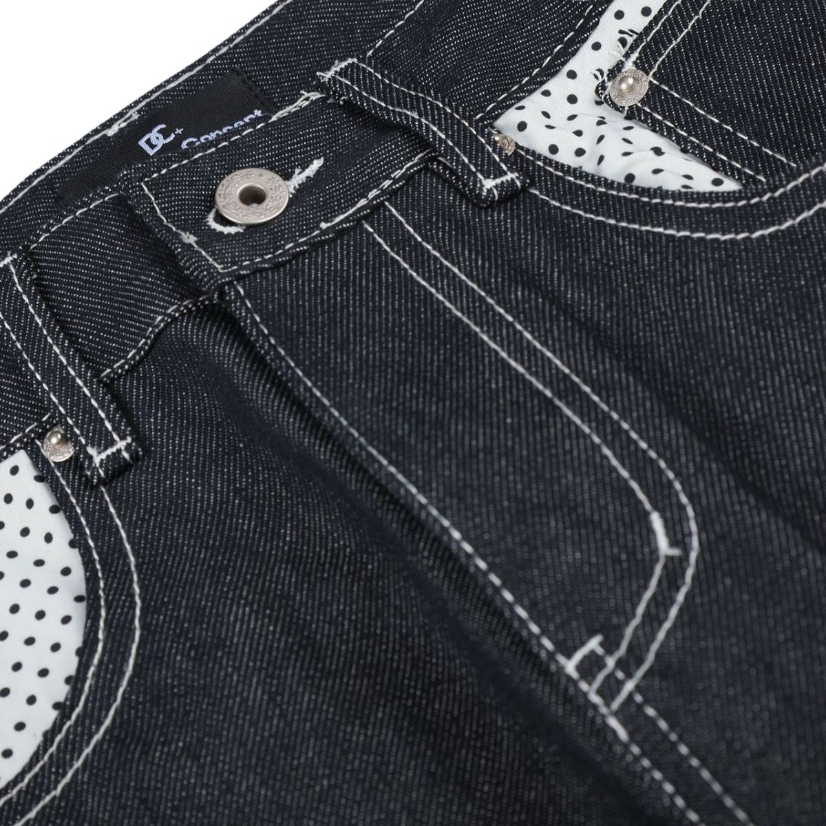Paneled Pocket Decor Relaxed Raw Denim Jeans