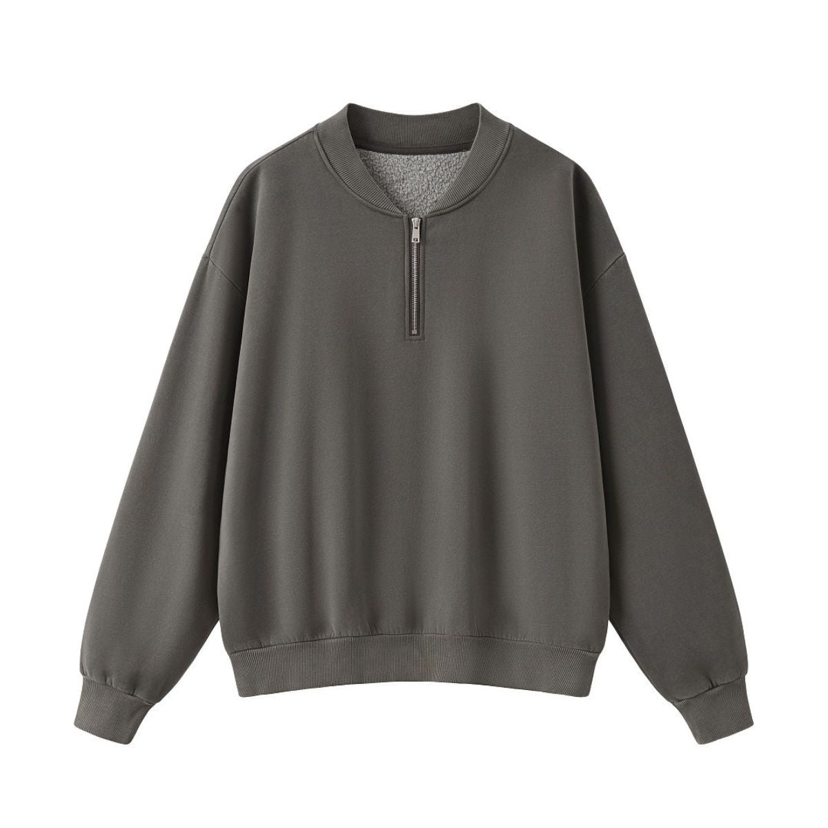 Washed Overdye Half‑Zip Metal Zipper Crew Neck Sweatshirt