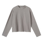 Waffle Raw‑Edge Spliced Distressed Long‑Sleeve T‑Shirt