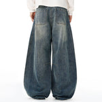 Vintage Contrast Fade Dark Wash Curved Wide Leg Jeans