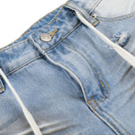 Vintage Washed Distressed Cat Whisker Denim Bermuda Shorts