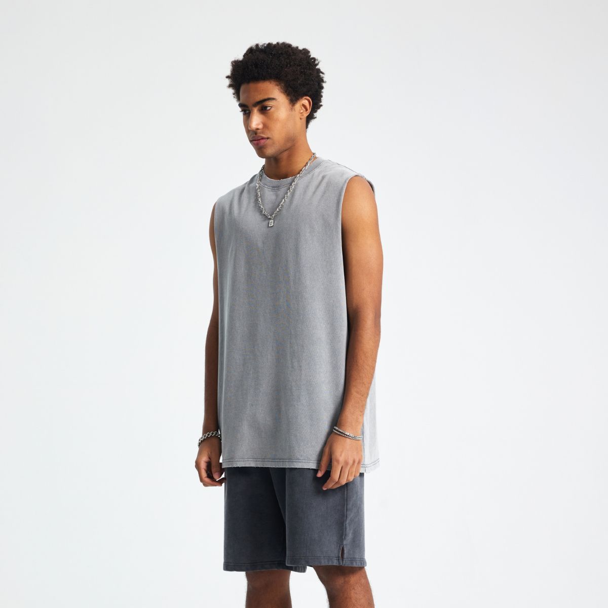Distressed Raw Edge Sleeveless Tee 8oz