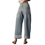 Women's Barrel Wide Leg Cuffed Jeans