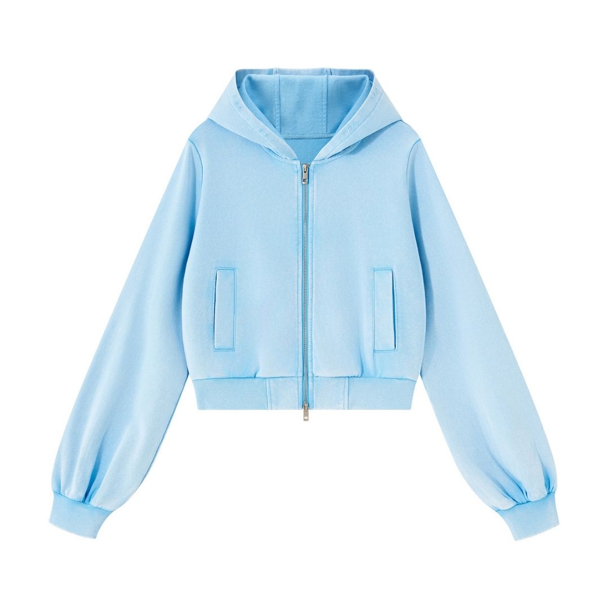Women's Snow‑Wash Distressed Cropped Double Zip Hoodie