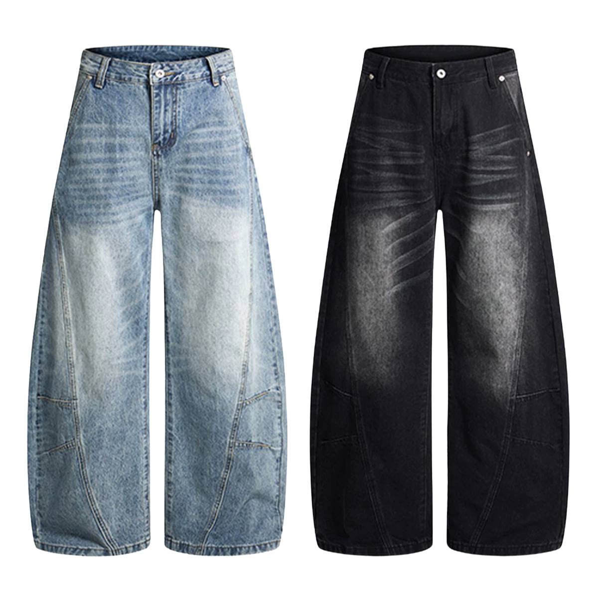 Vintage Washed High Waist Distressed Relaxed Straight Leg Denim Jeans