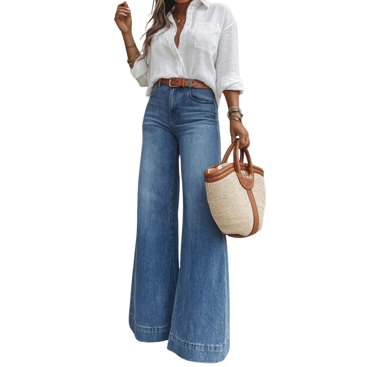 Women's High Waist Wide Leg Denim Jeans