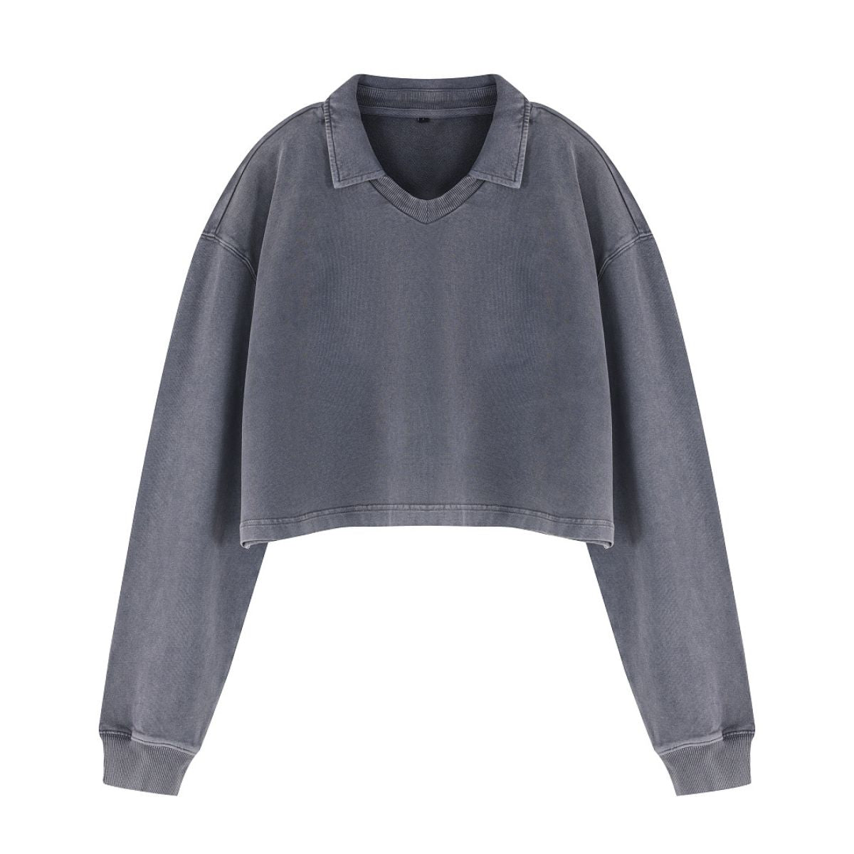 Heavyweight Snow Wash Collared Cropped Long Sleeve Sweatshirt