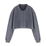 Heavyweight Snow Wash Collared Cropped Long Sleeve Sweatshirt