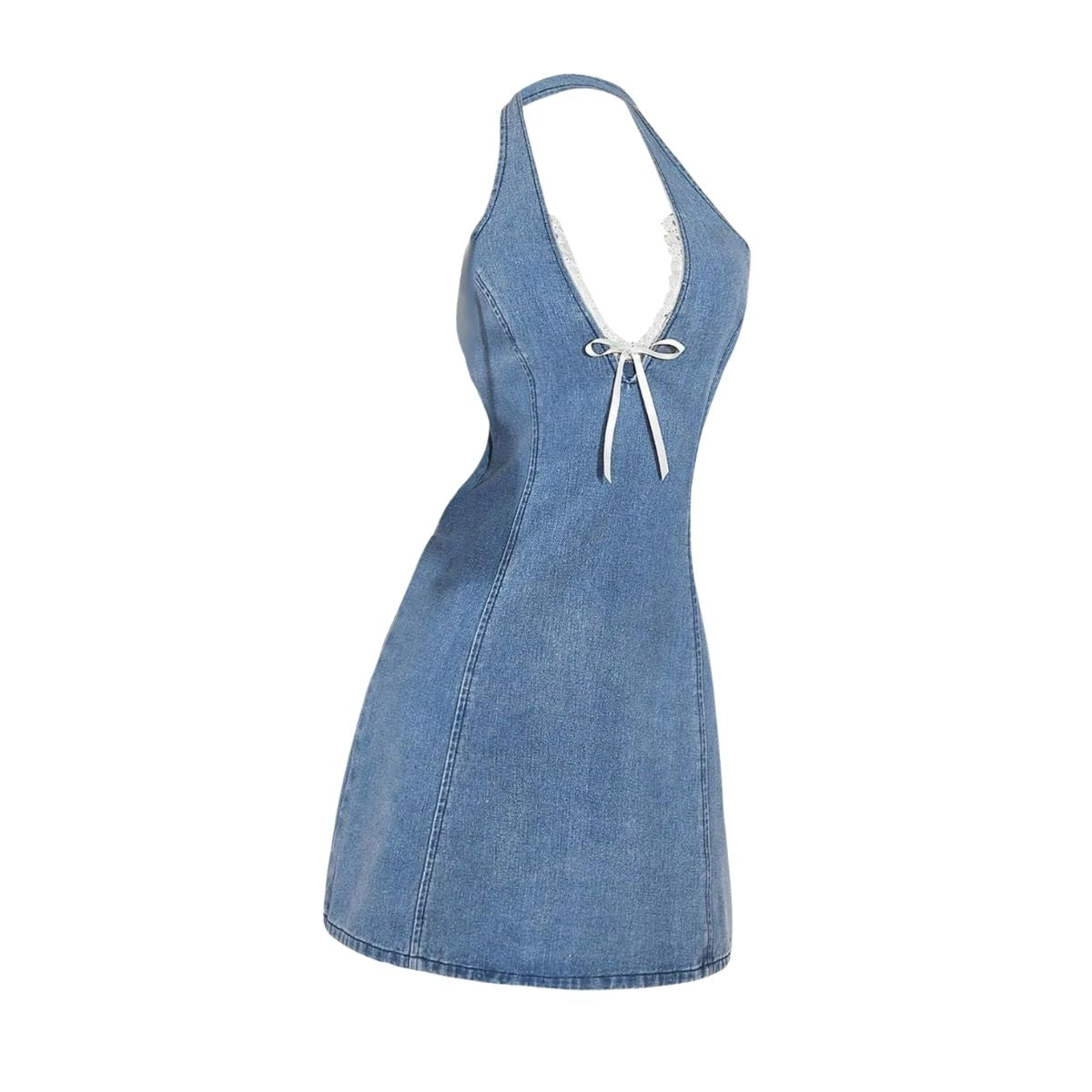 Vestido vaquero midi con cinturón y mangas cortas