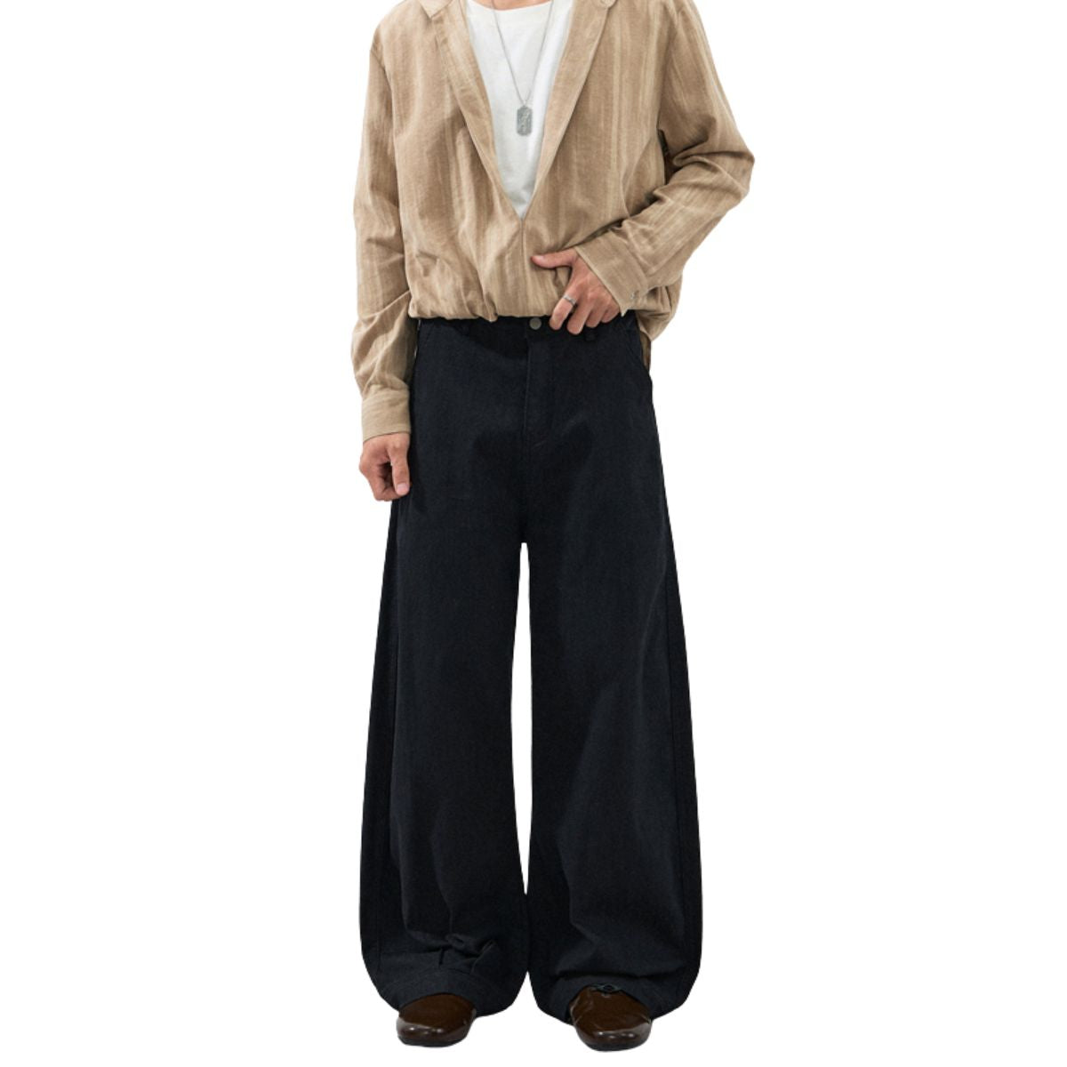 Balloon‑Cut Curved Wide Leg Trousers