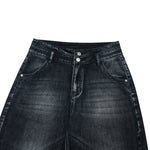 Double-Button Whiskered Wide-Leg Denim Shorts