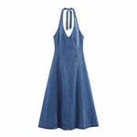 Self-Tied Halter Neck Denim Maxi Dress