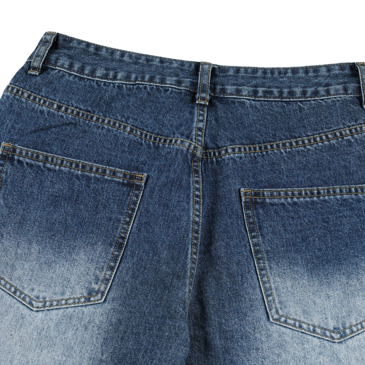 Deep Blue Washed Cat Whisker A-Line Straight Baggy Denim Jeans