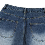 Deep Blue Washed Cat Whisker A-Line Straight Baggy Denim Jeans