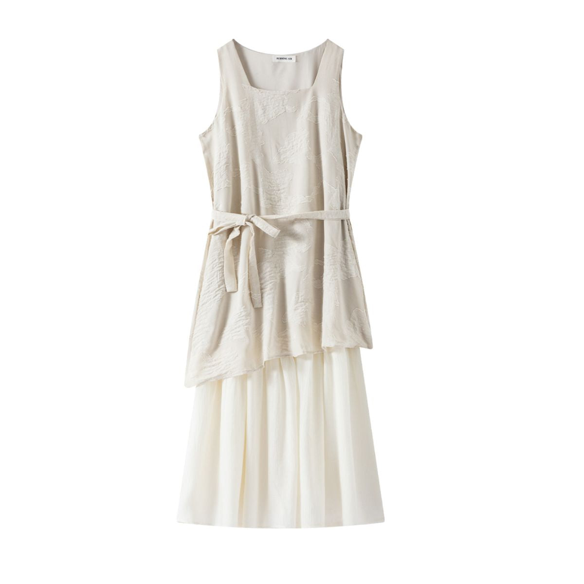 Sleeveless Patchwork Jacquard Denim Midi Dress