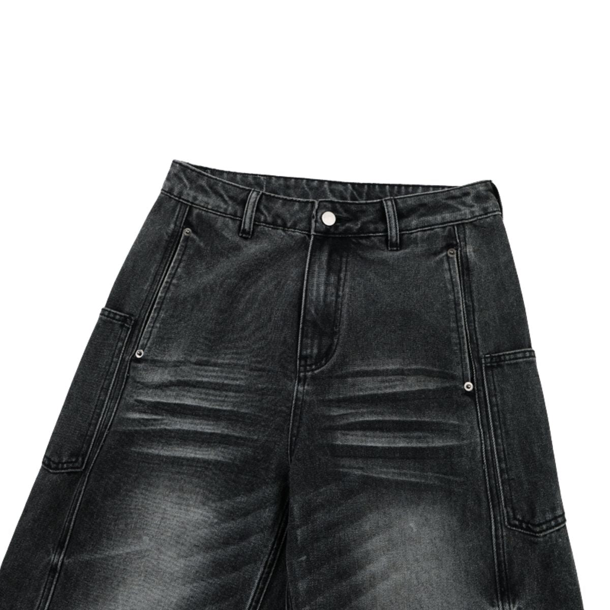 Gray Washed Workwear‑Style Wide‑Leg Jeans