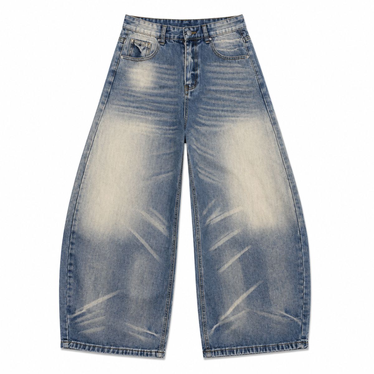 Washed Vintage Curved Leg Loose Fit Denim Jeans