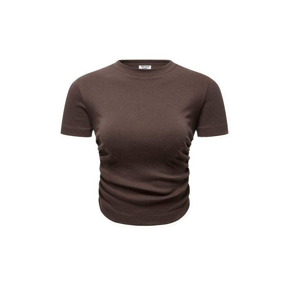 Girl's Solid Color Pleated Waist Tee-INNBLAC Fashion Apparel