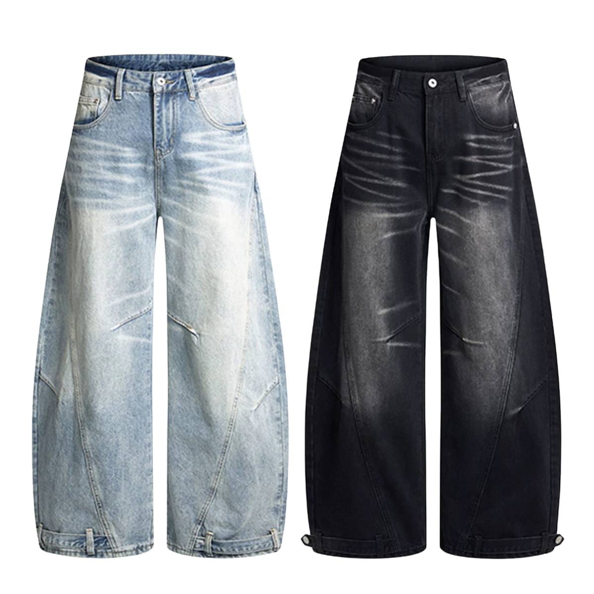 Gradient Washed Whiskered Relaxed Adjustable Hem Pants