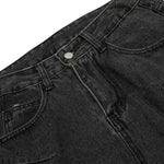 Men's Distressed Washed Denim Cargo Pants Wide Leg Unique Structured