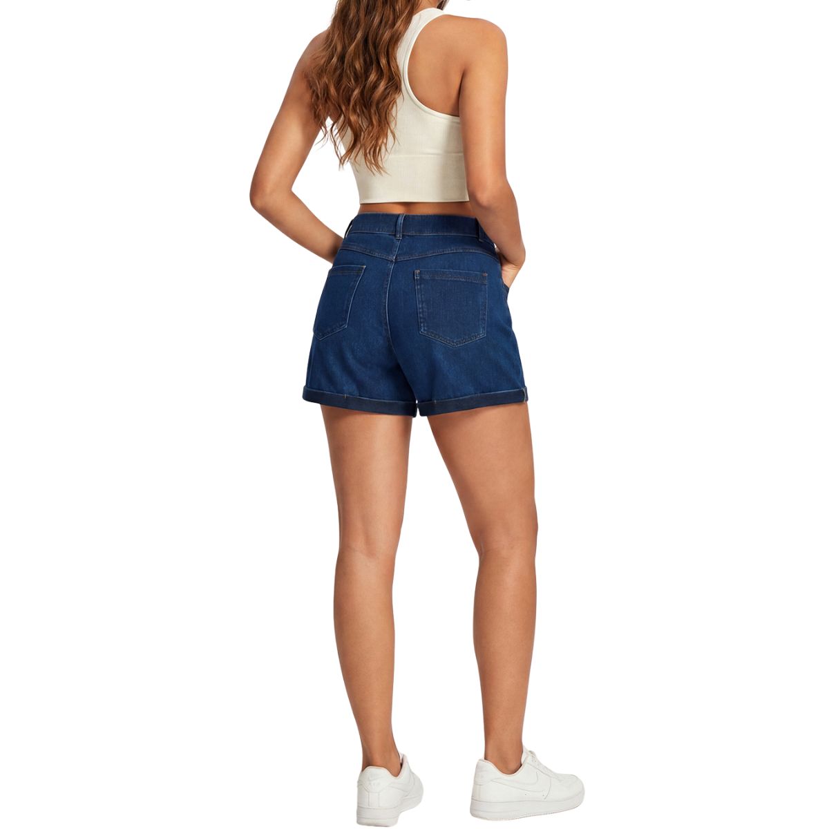 High‑Rise 3‑Inch Hot Pants Comfort Knit 4‑Way Stretch Women's Denim Shorts