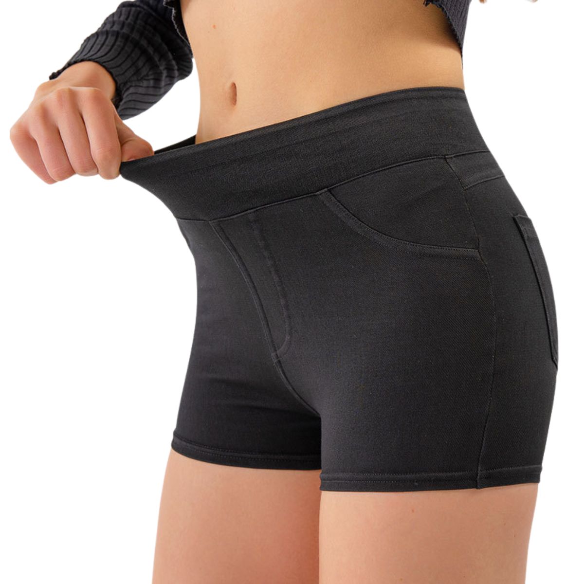 Mid-Waisted Washed Knit Denim Shorts