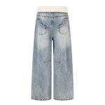 Contrast Waist Wide Straight Denim Jeans