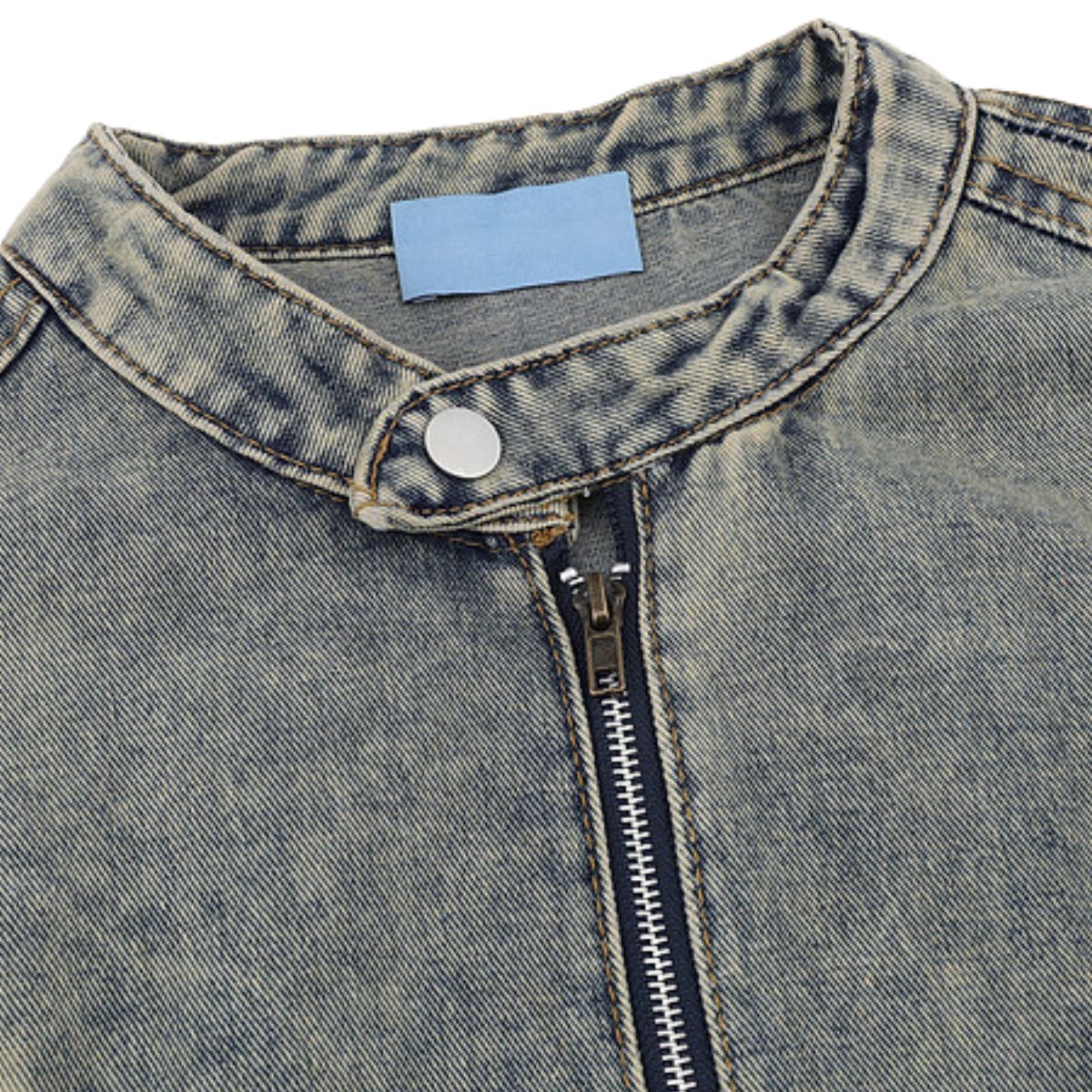 Retro Washed Distressed Stand Collar Hip-hop Short Denim Men's Jacket