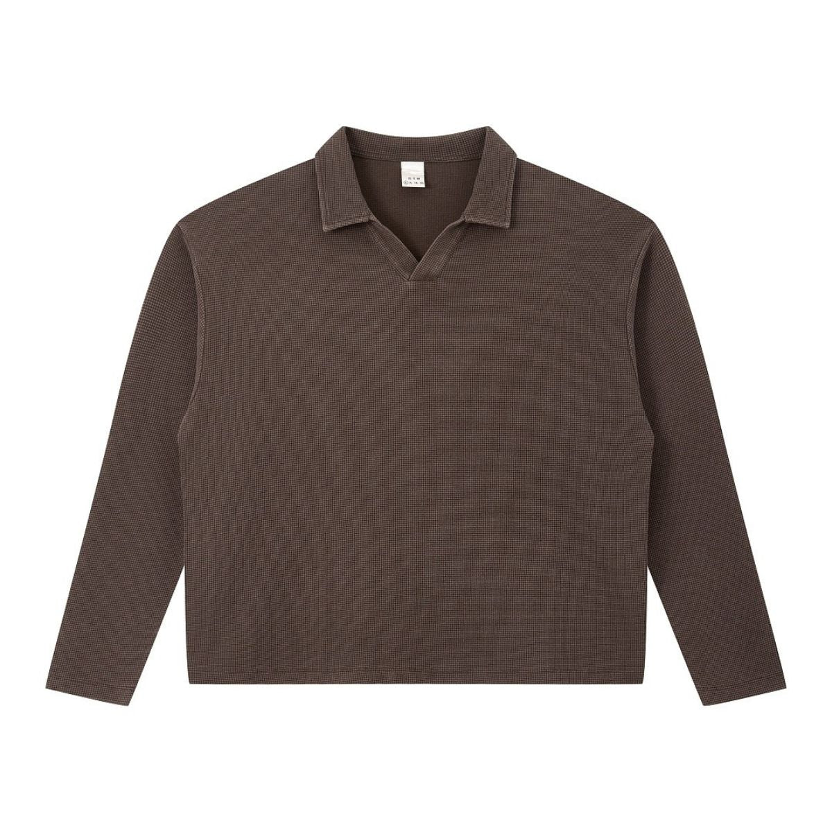 Waffle Knit Seagull Collar Drop‑Shoulder Loose Long Sleeve Top