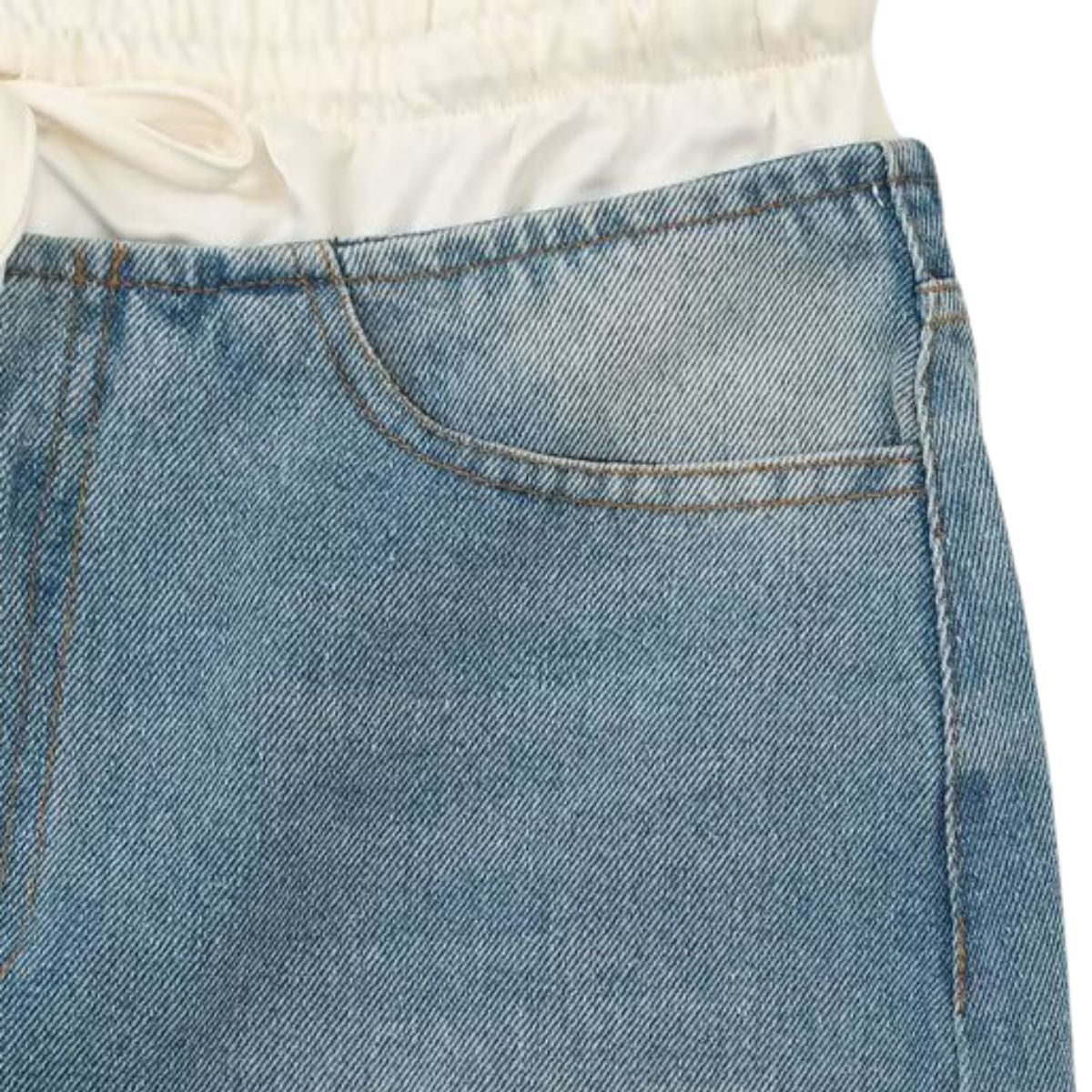 Double Waistband Washed Denim Mini Skirt