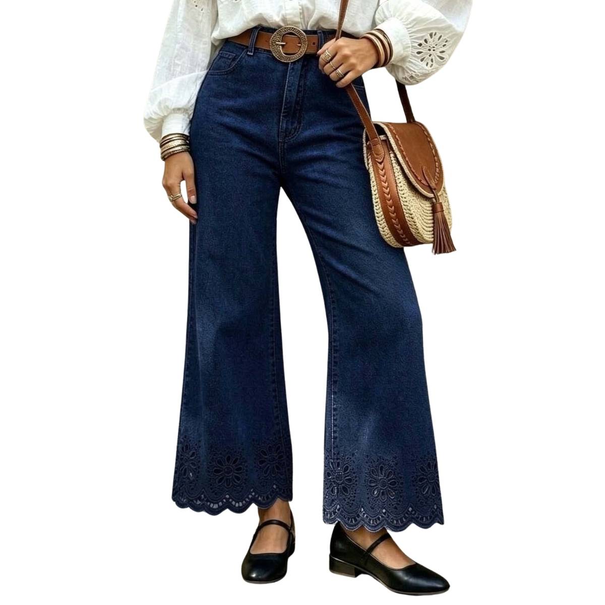 Vestido vaquero midi con cinturón y mangas cortas