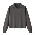 Boxy‑Fit Small V‑Neck Polo Cotton Sweatshirt