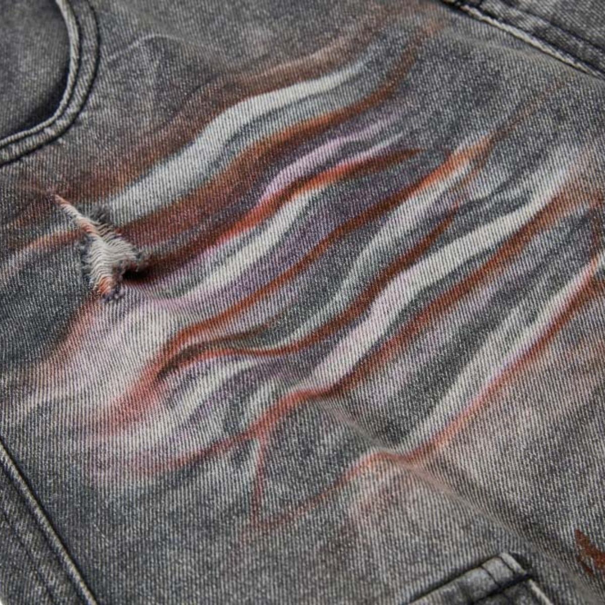 Men's Distressed Washed Denim Cargo Pants Wide Leg Paint Tie-Dye Unique