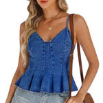 Women's Retro Denim Peplum Top