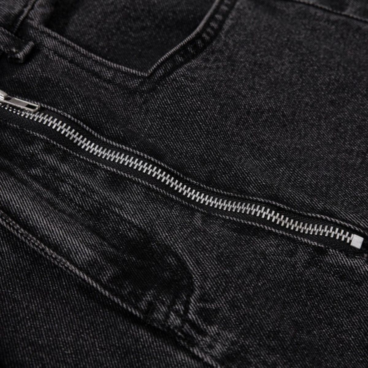 Men's American Street Washed Denim Pants Distressed Loose Flare Zipper