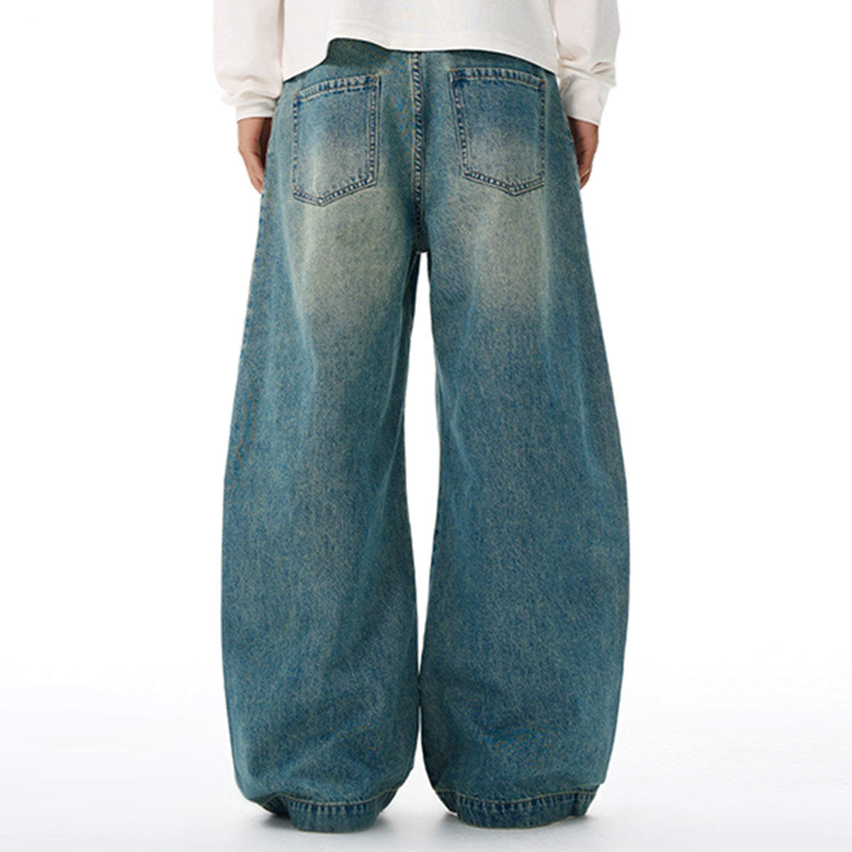 Vintage Washed Wide Leg Pleated Relaxed Jeans