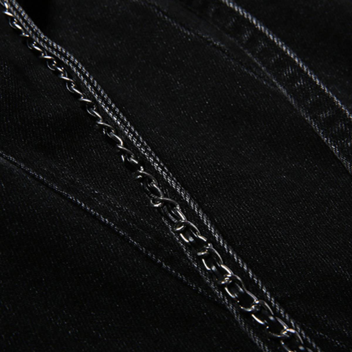 Embroidered Beaded Denim Metal-Strap Mini Dress