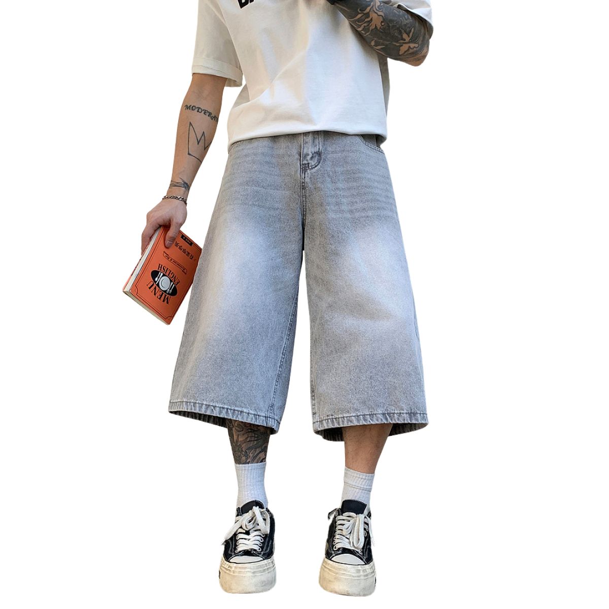 Bermudas con lavado vintage y salpicaduras de tinta