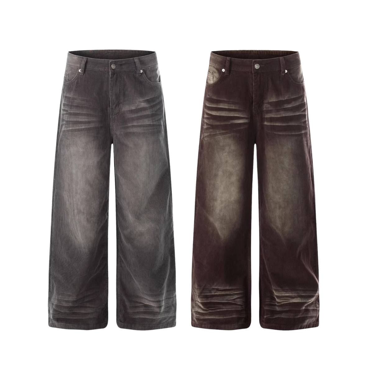 Vintage American Whiskered Corduroy Wide-Leg Jeans